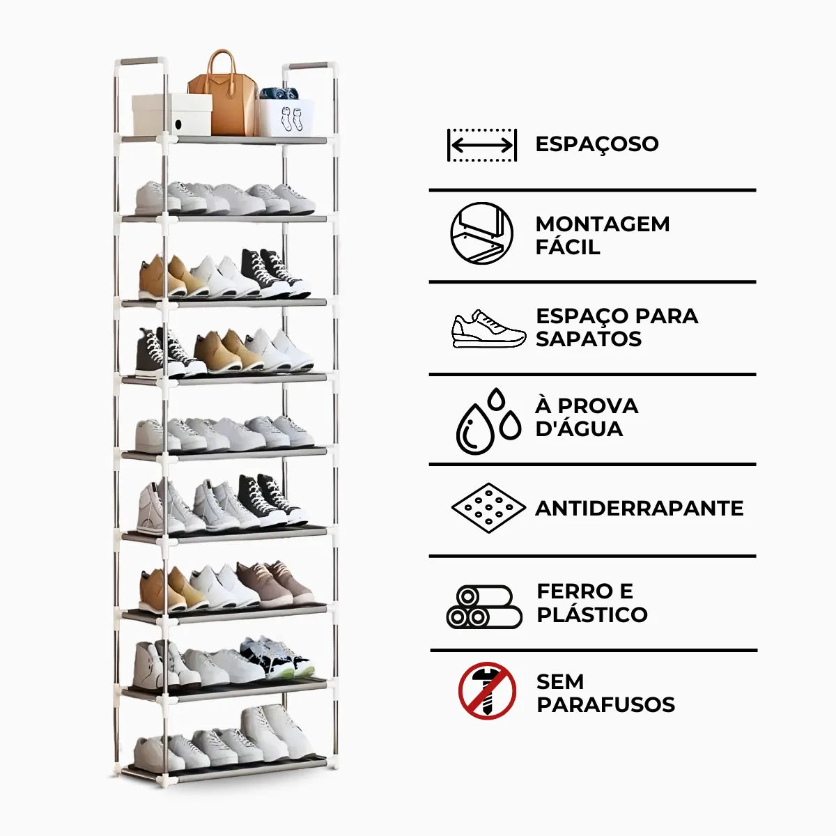 Sapateira Vertical organizador com 9 Prateleiras