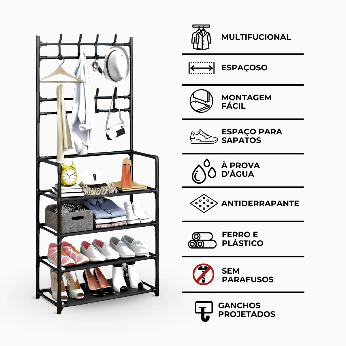 Sapateira Organizadora Com Ganchos 4 Prateleiras