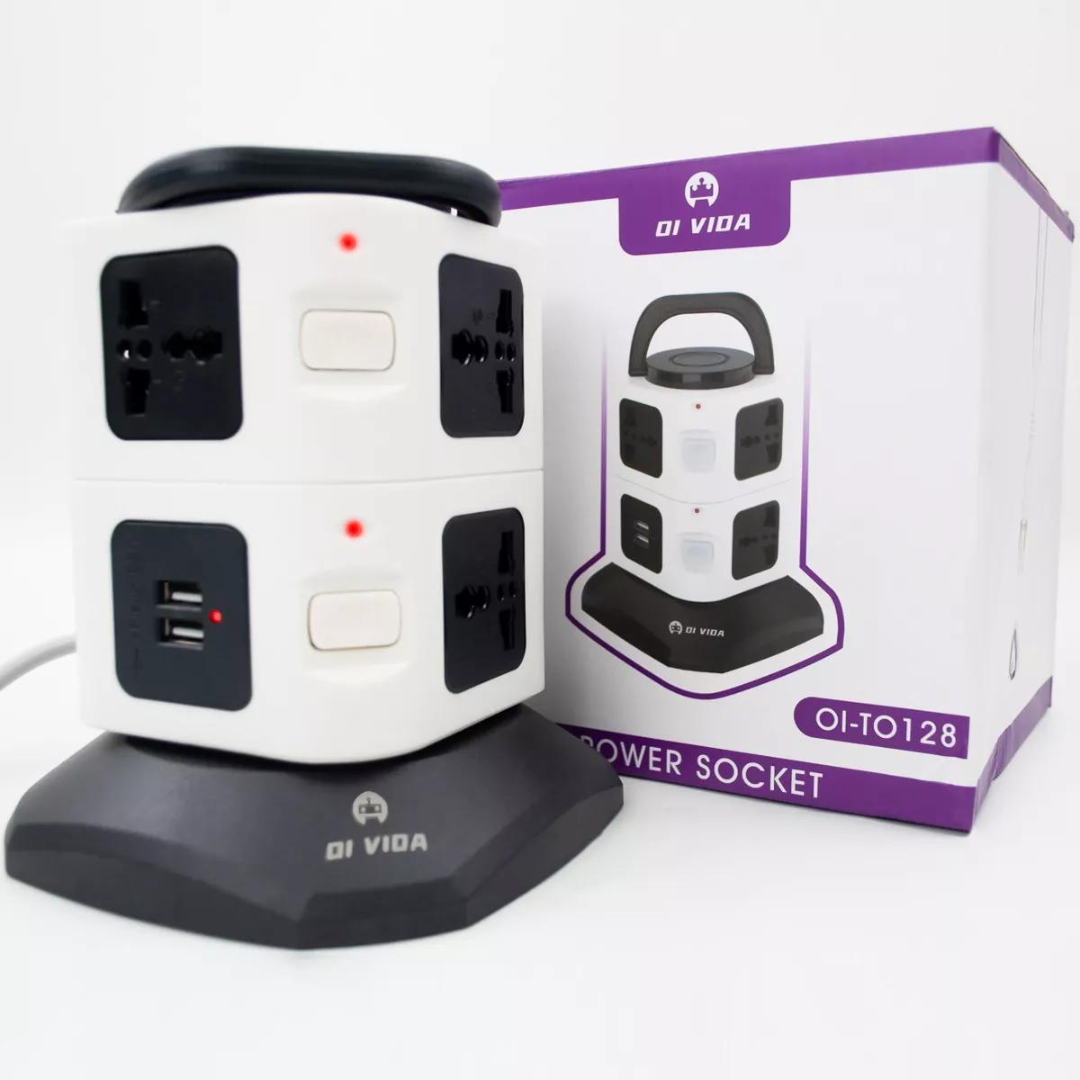 Torre de 2 ANDARES - Tomadas Elétrica com 7 Entradas Universais + 2 Portas USB