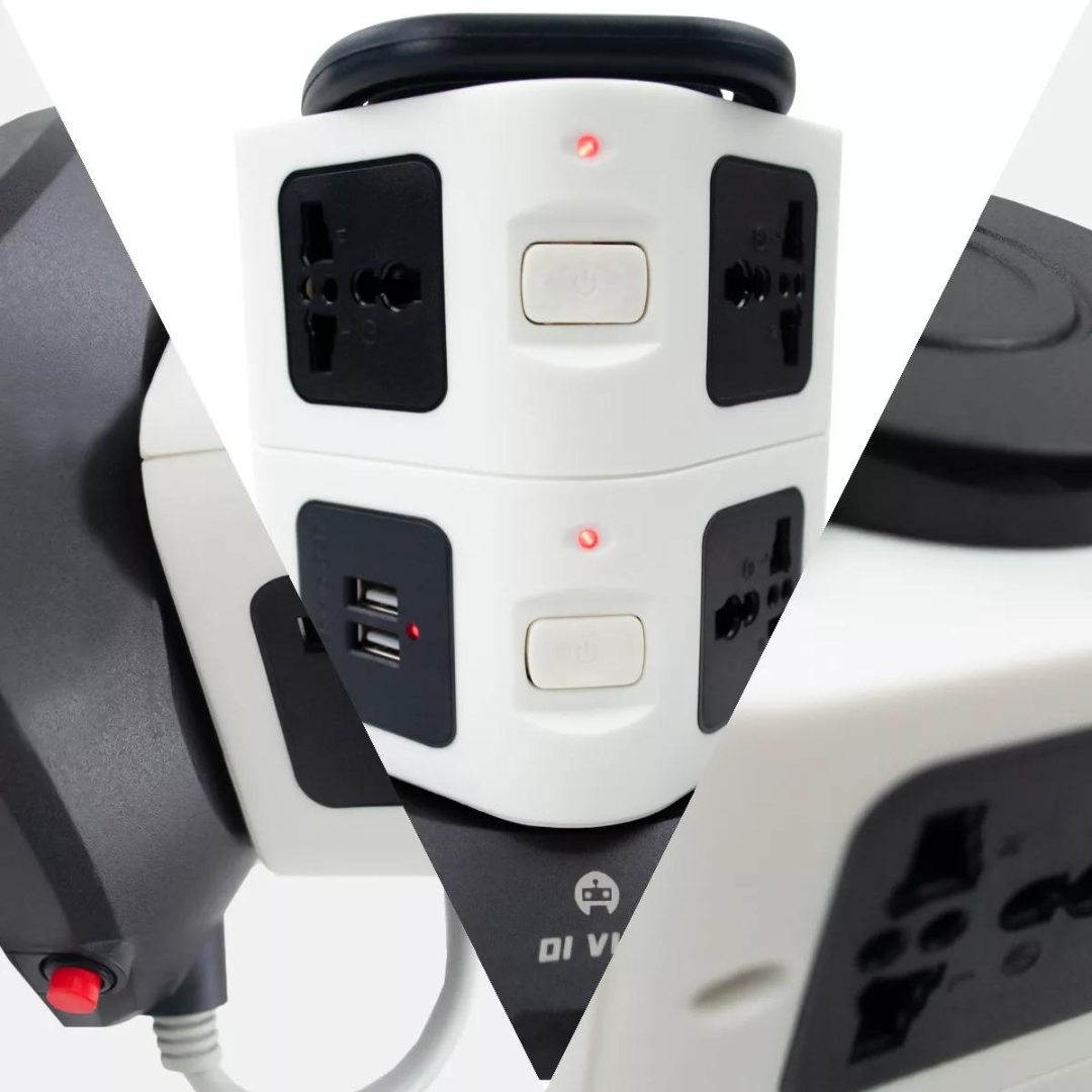 Torre de 2 ANDARES - Tomadas Elétrica com 7 Entradas Universais + 2 Portas USB