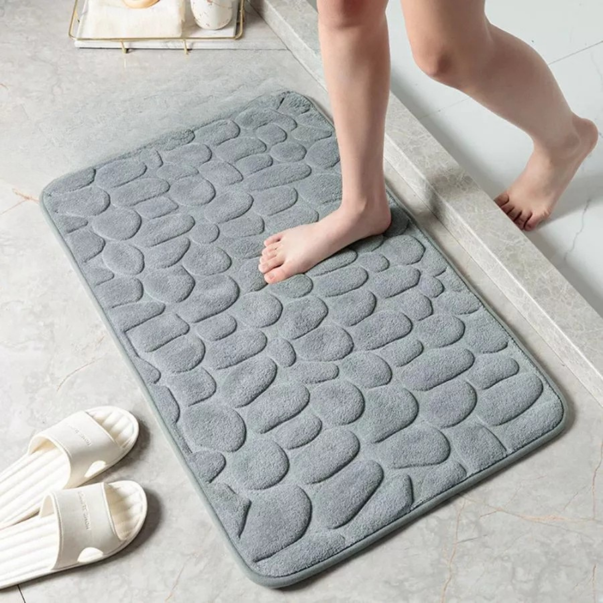 Tapete de Banheiro em Relevo 3D Paralelepípedos – Cinza ou Preto BM-F1212