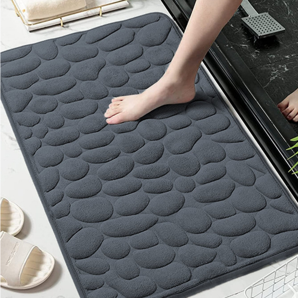 Tapete de Banheiro em Relevo 3D Paralelepípedos – Cinza ou Preto BM-F1212