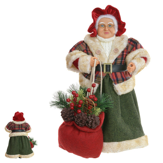 MAMÃE NOEL EM PÉ XADREZ VERMELHO E VERDE 45CM - PRÉ VENDA 2025