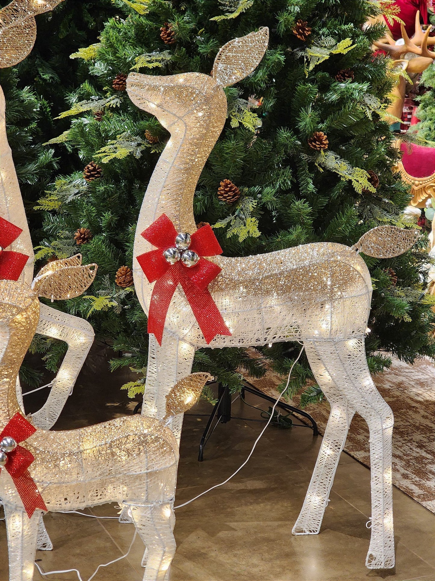 TRIO DE RENAS ARAMADA BRANCA COM CHAMPANHE WARM USO INTERNO E EXTERNO BIVOLT